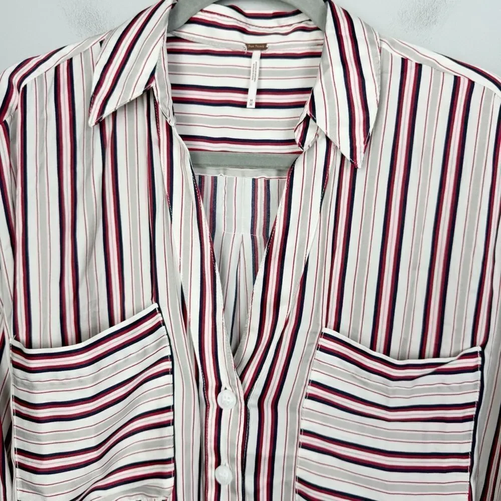 FREE PEOPLE | NEW Striped Button Front Double Pocket Long Sleeve Top Women’s M